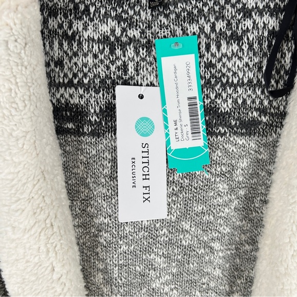 Lety & Me Dockerie Sherpa Trim Hooded Open Front Cardigan Gray‎ Womens Size S - Picture 3 of 13